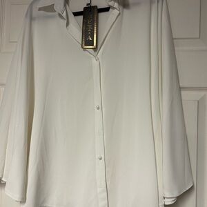 White Button-Up Blouse batwing sleeve